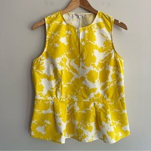 GAP Yellow and White Split Neck Peplum Floral Top size 10